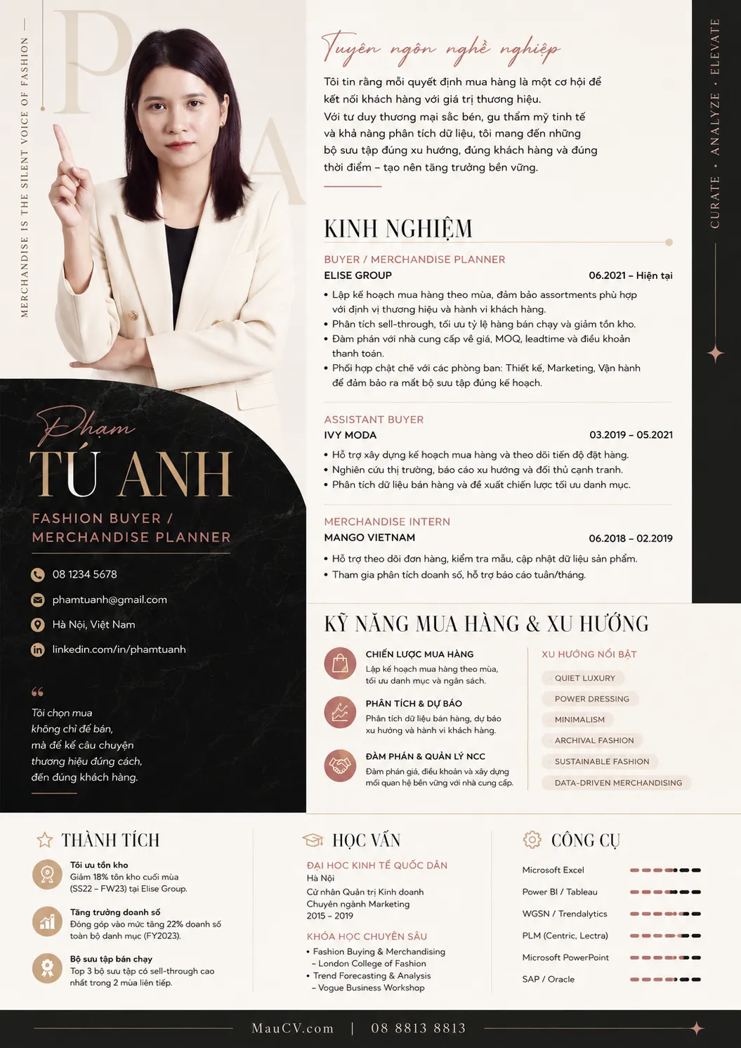 Mẫu CV Công nghệ AI tối giản chuyên nghiệp tông đen, be và trắng