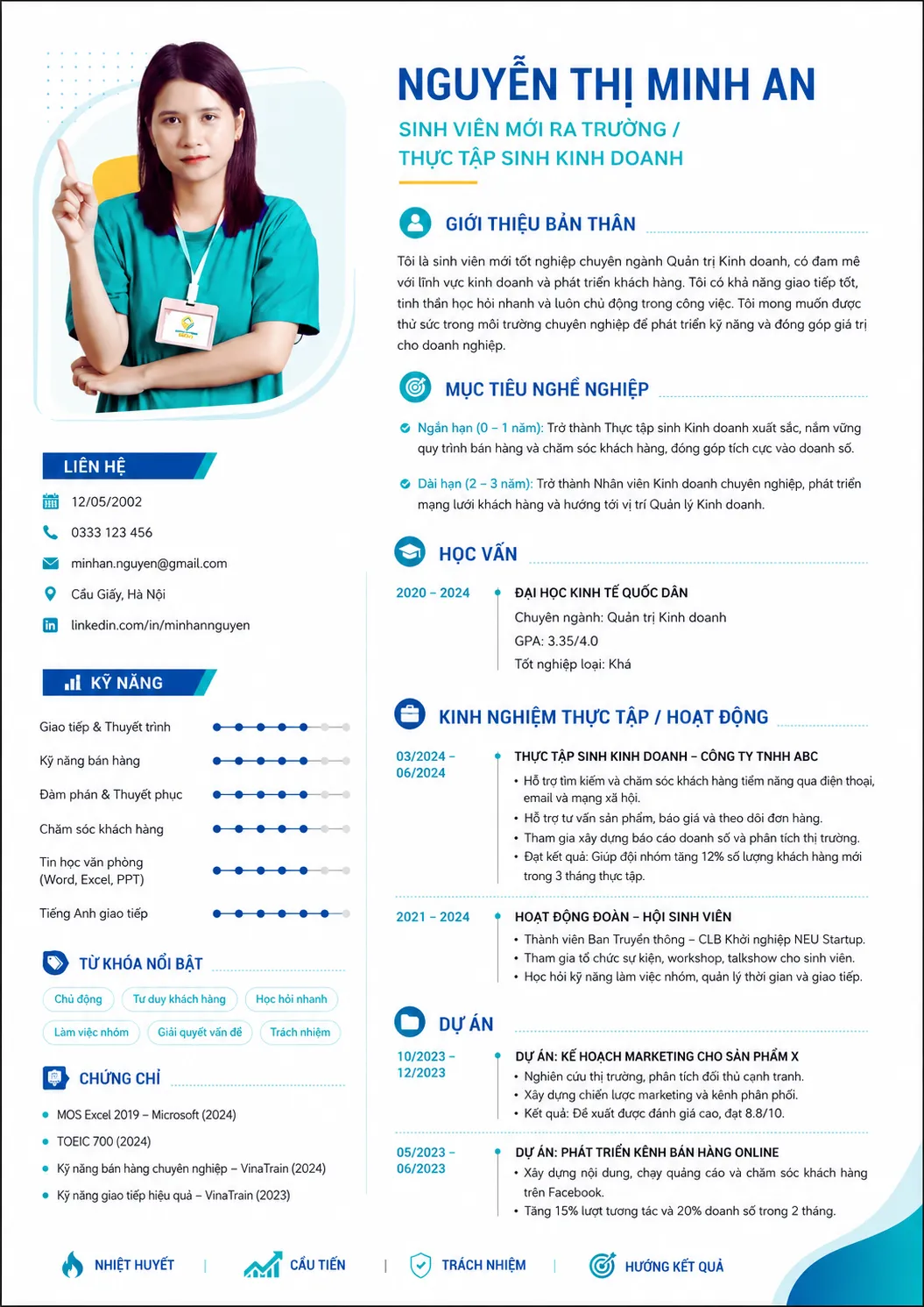 Mẫu CV Điều dưỡng y tế chuyên nghiệp tông xanh teal và trắng
