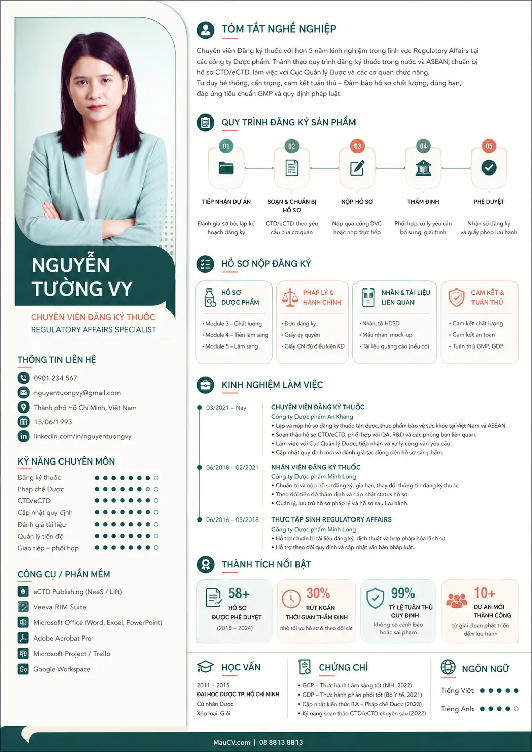 Mẫu CV Phân tích hệ thống chuyên nghiệp tông xanh teal và trắng