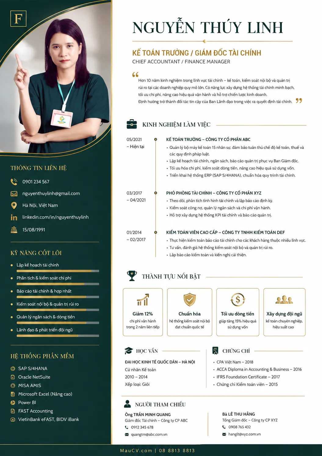 Mẫu CV Tuyển dụng nhân sự chuyên nghiệp tông xanh rêu đậm và trắng