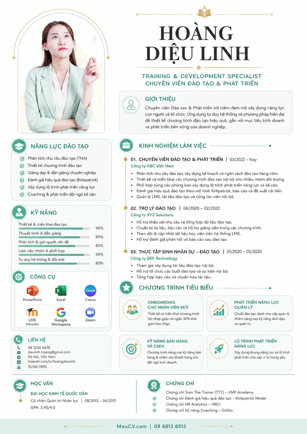 Mẫu CV Y tế sức khỏe chuyên nghiệp tông xanh mint và trắng